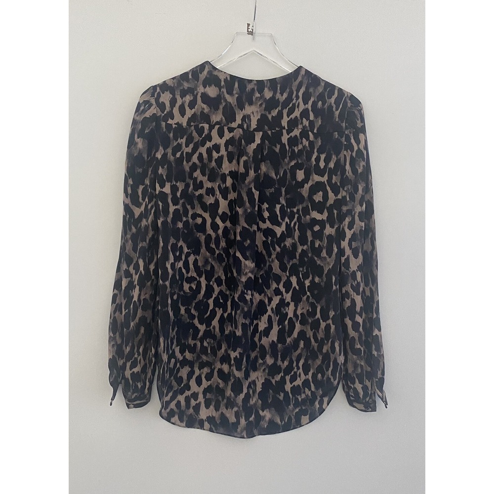 Haute Hippie Leopard Print Silk Blouse Lace Up V-Neck Long Sleeve Top 60801119GG - Picture 3 of 7